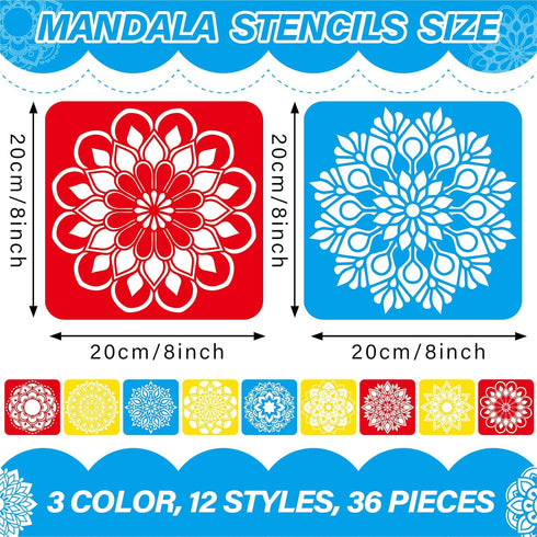 36pcs Mandala Drawing Stencils for Kids 8 Inch Sidewalk Chalk Stencils Painting Large Washable Reusable Mandala Themed Primary Shape Template for ...