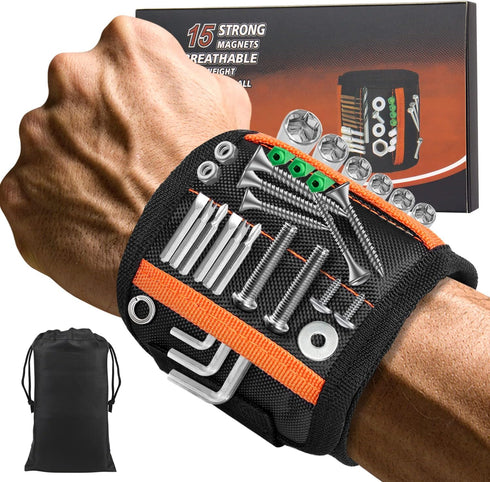 Magnetic Wristband with 15 Strong Magnets for Holding Screws, Nails, Drill Bits, Perfect Tool Gift for Dad, Husband, Handyman or Handywoman, Uniqu...