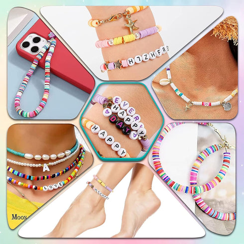 Clay Beads Arts and Crafts Kit for Jewelry Making, With Smiley Letter Beads, Gifts for Girls Age 6-12...