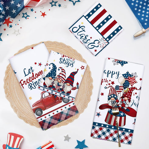 4th of July Patriotic Kitchen Towel 100% Cotton Independence Day Gnome Quick Dry Stars and Stripes Flag Tea Towels 20×27.5inch, Dishcloth for Dini...