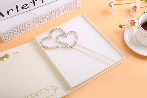 LOVENJOY Gift-Boxed Double Hearts Cake Topper Rose Gold, Crystal Rhinestones...