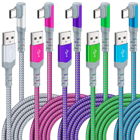 ?5-Pack? USB C Cable,10FT 3.1A Type C Charger Fast Charging Cable Durable Nylon Braided Right Angle USB C Charging Cable Compatible with Samsung S...