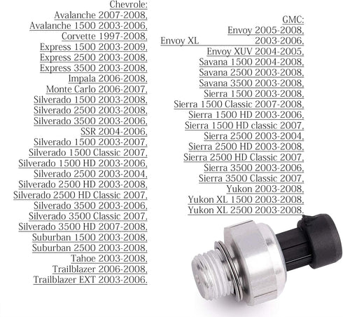 Engine Oil Pressure Sensor/Switch/Sending Unit D1846A Compatible with 2003-2008 4.8L/5.3L/6.0L/6.2L,GM Chevrolet Chevy Silverado GMC Sierra Buick ...