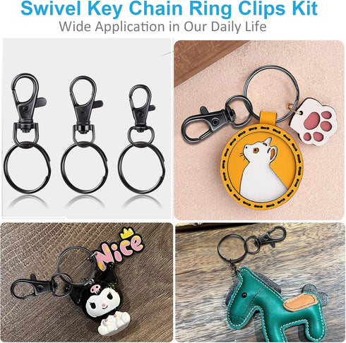 Black Keychain Key Chain Rings Clips Bulk (60pcs, Small), Swivel Lanyard Snap Hooks (32mm) X 30pcs + Key Rings X 30pcs, for Keychain Crafts Resin ...