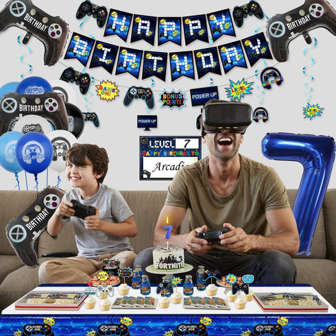 Video Game Party Decorations - 7th Birthday Decorations for Boys, HAPPY BIRTHDAY Banner, Video Game Balloons, Number 7 Blue Balloons, Gaming Hangi...