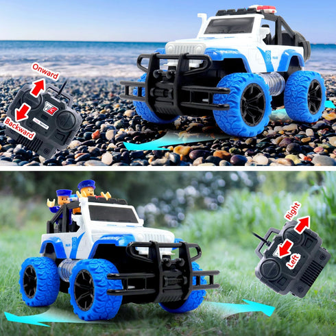 Remote Control Car,Rc Truck Racing Car for Kids 4-7, Police Rc Cars for Boys Age 8-12, 1:20 Scale Off Road Car Toys with 2 Building Block and Led ...