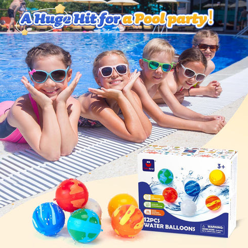 Reusable Water Balloons for Kids-12 PCS Refillable Water Ball Quick Fill Splash Balls for Summer Beach Toys Outdoor Activities Pool Toy for Boys G...