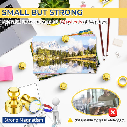VNDUEEY 20 Pcs Refrigerator Magnets, Gold Metal Push Pin Magnets, Small Strong Magnets for Whiteboard, Fridge Magnets, Office Magnets, Classroom M...