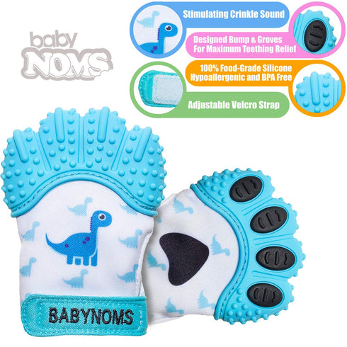 ® Teething Mitten | The Original Teething Paw | Safe Silicone Teething Toy or Teething Ring Provides Self-Soothing Teething Relief | Dino Blue Tee...