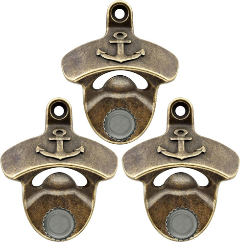 Magnetic Bottle Opener Wall Mounted Beer Cap Opener Nautical, Antique Bronze Anchor Deck Mounted Bottle Opener with Magnets Built-in for Bar Gift ...