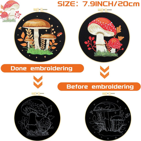 5 Sets Mushroom Embroidery Kit for Beginners with Patterns Mushroom Cross Stitch Set DIY Adult Hand Needlepoint Embroidery Starter Set with Mushro...