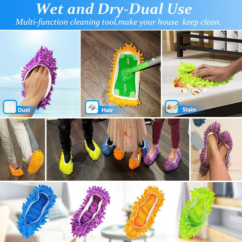 4 Pairs (8 Pieces) Mop Slippers Shoes Cover Dust Duster,Multi Function Reusable Microfiber Dust Mops,Floor Cleaning Shoes for Bathroom,Office,Kitc...