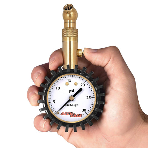 Accu-Gage Low Pressure Tire Gauge with Protective Rubber Guard, Angled Chuck, 30psi...