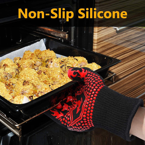 Oven Gloves Grill Gloves, 1472? Heat Proof Non-Slip Grill Oven Gloves with Fingers, Men & Women BBQ Accessories for Cooking, Barbecuing, Baking, K...