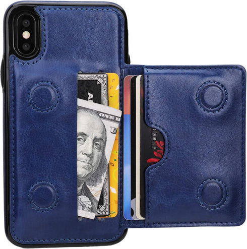 KIHUWEY Compatible with iPhone Xs/X Wallet Case Credit Card Holder, Premium Leather Kickstand Durable Shockproof Protective Cover for iPhone X/Xs ...