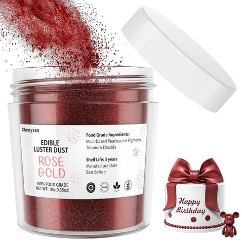 Rose Gold Edible Luster Dust 10 Grams, Food Grade Cake Luster Dust Tasteless Dessert Dusting Powders for Baking Cherrysea Food Coloring Powder for...