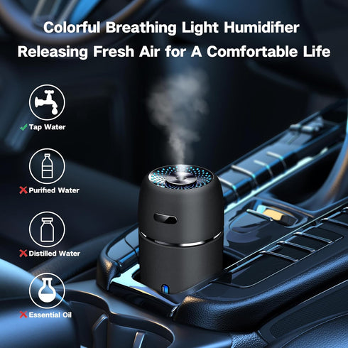 Mini USB Car Humidifier, 200ml Ultrasonic Cool Mist Humidifier with 7 Colors Light Changing, Adjustable Mist Mode,Auto Shut-Off, Super Quiet Opera...