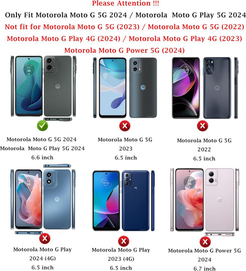 for Motorola Moto G 5G 2024 / Moto G Play 5G 2024 Case with Camera Lens Cover HD Screen Protector, Dual Layer Military-Grade Drop Tested Magnetic ...