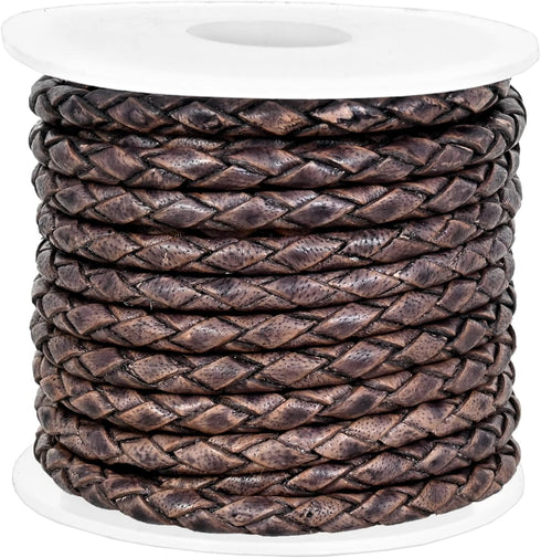 Real/Genuine Round Braided Leather Cord String Rope Folded, Leather Rope for Crafts, Jewelry Making, Necklace, Bracelets (3mm, Grey Distressed)...