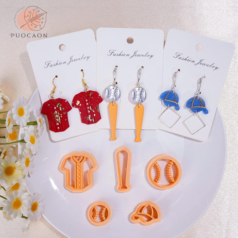 Puocaon Baseball Jersey Clay Cutters - 10 Pcs Baseball Bat Sports Clay Cutters for Polymer Clay Earrings Making, Baseball Glove Clay Cutters for E...