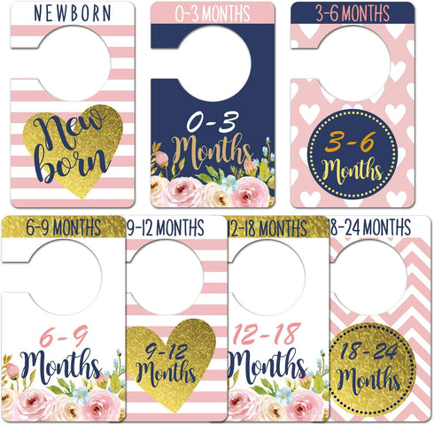 Baby Closet Size Dividers, Pink Floral Baby Closet Organizer for Girl, Newborn Wardrobe Divider Hangers to Arrange Clothes with Separator by Size ...