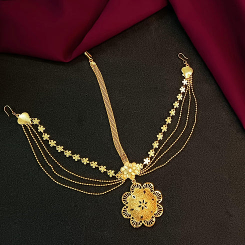 Efulgenz Gold Tone Indian Jewelry for Women Dubai Style Matha Patti Indian Gold Tone Floral Multilayer Beads Chain Matha Patti Indian Bollywood Br...