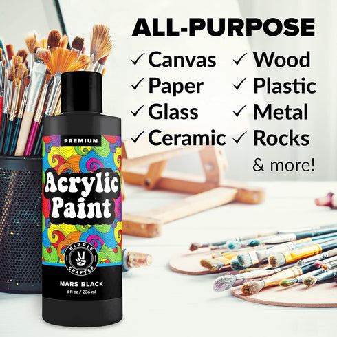 Black Acrylic Paint Premium Colors Paint Acrylic | Art Paints for Canvas and Outdoor Painting 8oz 236ml Bottle Mars Black...