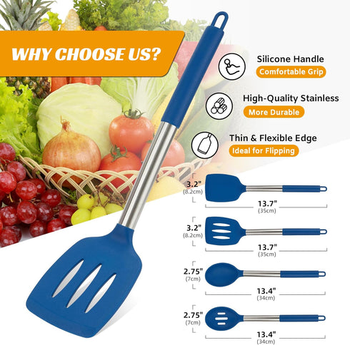 Kitchen Utensils Set of 4 Pack,Silicone Cooking Utensils Set for Nonstick Cookware,Perfect for Baking and Mixing,Spatula Set BPA Free,Dishwasher S...