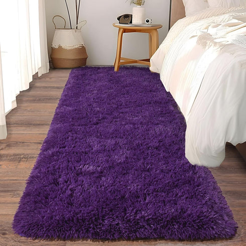 Soft Runner Rugs for Bedroom Hallways, 2x6 Purple Fluffy Shag Throw Area Rug Non Slip for Bedside Dorm, Long Shaggy Furry Carpet for Nursery Livin...