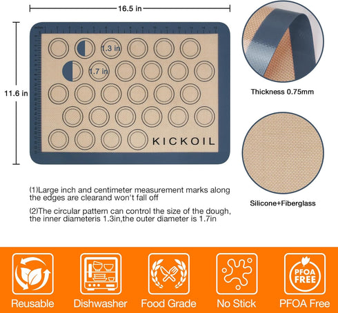 Macaron Silicone Baking Mat Set 2 Half Sheet Grey Non-Stick Reusable Baking Mats Food Grade Silicone Cookie Sheet Bakeware Mat for Oven Macarons M...
