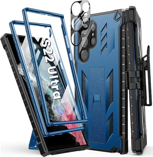 FNTCASE for Samsung Galaxy S22 Ultra Case: Built-in Screen Protector & Kickstand & Belt-Clip Holster, Extra Front Frame Full-Body Dual Layer Rugge...