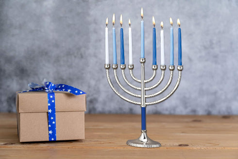 Rite Lite Classic Chanukah Menorah with Hammered Accents with Black & Silver - Hanukah Menorah (Blue & Silver)...