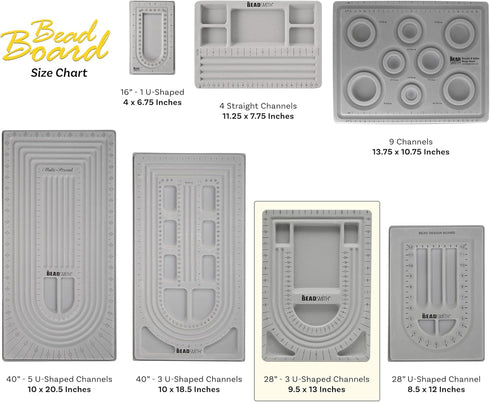 The Beadsmith Bead Board, Grey Flocked, 3 U-Shaped Channels, 6 Recessed Compartments, 9.5 x 13 inches, Design Boards for Creating Bracelets, Neckl...