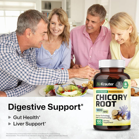BIO KRAUTER Chicory Fiber Supplement - 1200 mg Strength - 100 Count - Chicory Root Powder - Inulin Capsules for Digestive Support - Vegan...