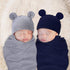 2 Sets Newborn Infant Swaddle Hat Infant Bear Ear Beanie Baby Receiving Blankets Newborn Swaddle Wrap Hospital Receiving Blankets for 0-6 Mouths U...