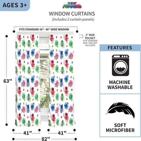 Franco Kids Room Window Curtain Panels Drapes Set, 82" x 63", PJ Masks,NU1818...