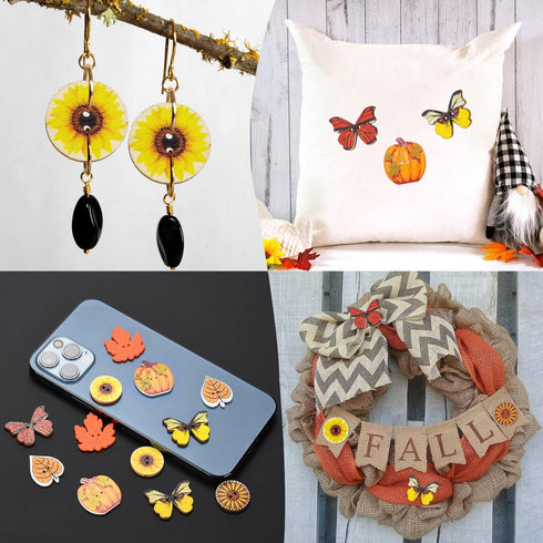 200 Pcs Thanksgiving Buttons for Crafts - Fall Pumpkins Sunflowers Shaped Thanksgiving Day Wooden Orange Buttons for Sewing Clothes Accessories Sc...