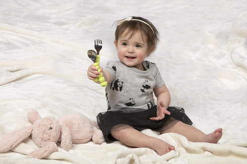 melii Caterpillar Spoon and Fork Utensil Set for Toddlers - BPA-Free Silicone and Stainless Steel Kids Utensils - Ergonomic, Easy-Grip Design for ...