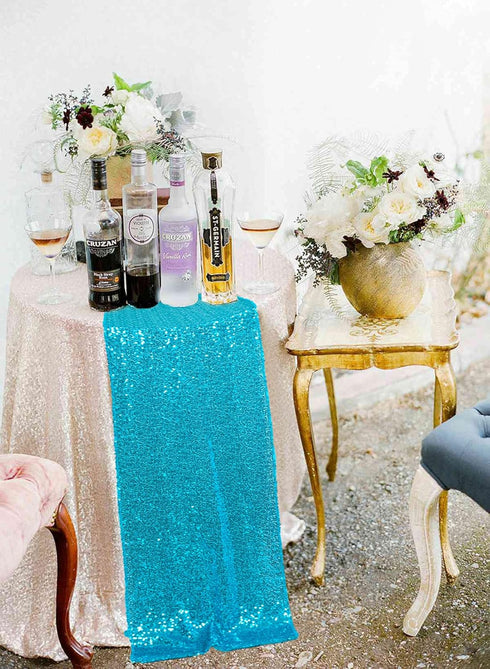 ShinyBeauty Sequin Table Runner Turquoise 12x108-Inch Aqua Party Runner 30Th Birthday Decorations...