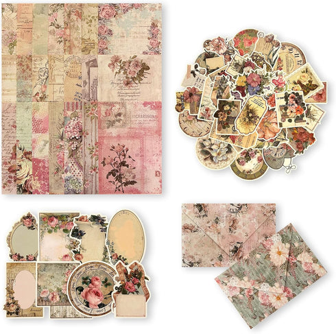 100Pcs Scrapbook Craft Paper Kit for Scrapbook Journaling Supplies ,Scrapbook Flower Stickers Aesthetic for Scrapbooking Supplies,Bullet Junk Jour...