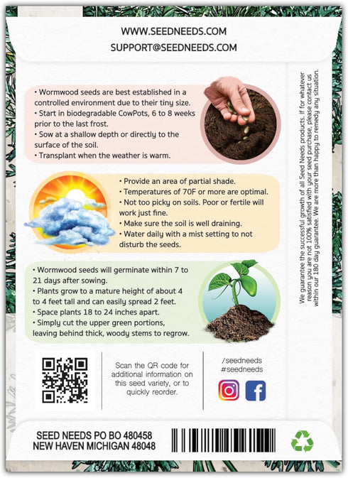 Seed Needs, Wormwood Seeds - 1,000 Heirloom Seeds for Planting Artemisia absinthium - Non-GMO & Untreated Medicinal Herb for Digestion & Gut Healt...