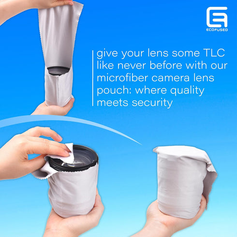 Eco-Fused Camera Lens Pouches - Microfiber Lens Cloth Bag - 4 Pack - Soft Camera Wraps for Multi-Sized Lenses and Accessories - Camera Bag Inserts...