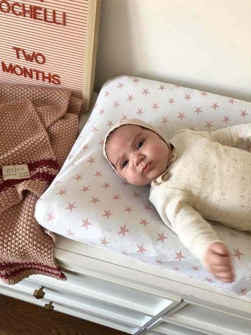 Changing Pad Cover - Cradle Sheet 100% Jersey Cotton 2 Pack for Baby Girl-Dusty Rose and Mauve Pink Stars...
