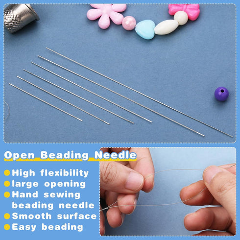 24PCS Beading Needles,6 Size Big Eye Beading Needles,Beading Thread Needles,3 rolls transparent elastic thread,Stainless Bead Needle for Jewelry M...