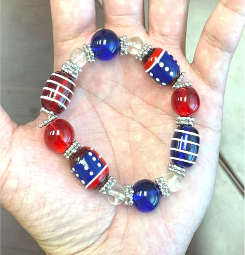 USA Bracelet, Red White Blue Americana Beaded Bracelet, 4th Of July Bracelets For Women, Brithday Christmas Gift, 1 pc...