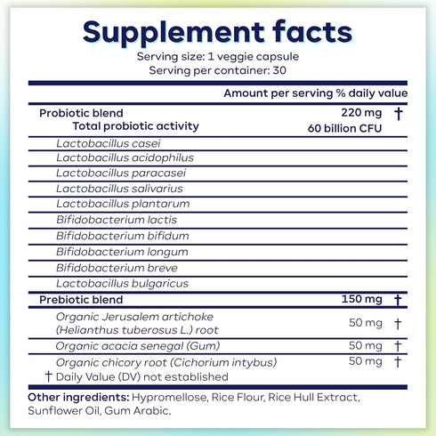 probiotics 60 Billion CFU, 30 Count, 10 Strains, 99.5% Biodegradable Plant-Based Plastic and Paper Packaging, Organic Prebiotics, Professional Gra...