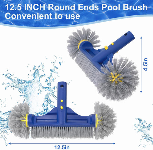 Pool Brush with Round Ends, Premium Pool Brushes for Cleaning Pool Walls & Tiles, 12.5'' Pool Brush Head for Inground Pools/above Ground Pools, Sp...