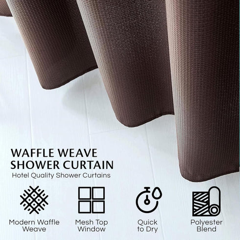 Waffle Weave Shower Curtain With Liner Sets - Modern shower curtain for Bathroom With Mesh Top Window - Premium Quality Fabric Snap S??ower Cur??a...