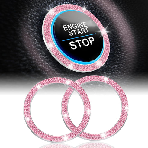 LivTee 2 PCS Crystal Double Rhinestone Car Engine Start Stop Decoration Ring, Bling Car Interior Accessories for Women, Push to Start Button Cover...