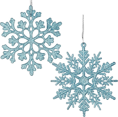DearHouse 36pcs Plastic Snowflake Ornaments, Tiny Sparkling Glitter Snowflake Ornaments on String Hanger for Christmas Tree Decorations (Blue)...